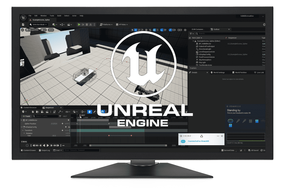 Screen showing the VidMill's interface with Unreal Engine