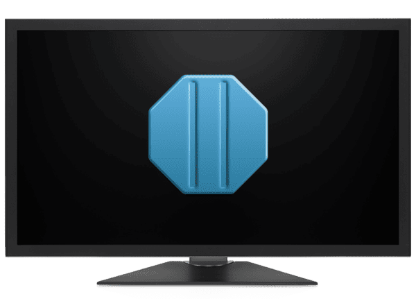 The bluish VidMill Logo shown on a black PC screen